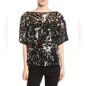 NWT Milly Sequin-embellished Dolman Sleeve Top Black/Silver Size XS
